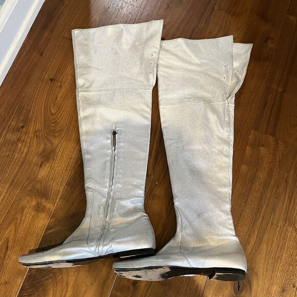 John Richmond Over The Knee Silver Leather Boots Size 38 EU / 7.5 US - Picture 3 of 10